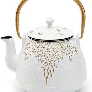 New Japanese Cast Iron Tea Kettle with Infuser,Teapot Stovetop Safe, Leaf Design